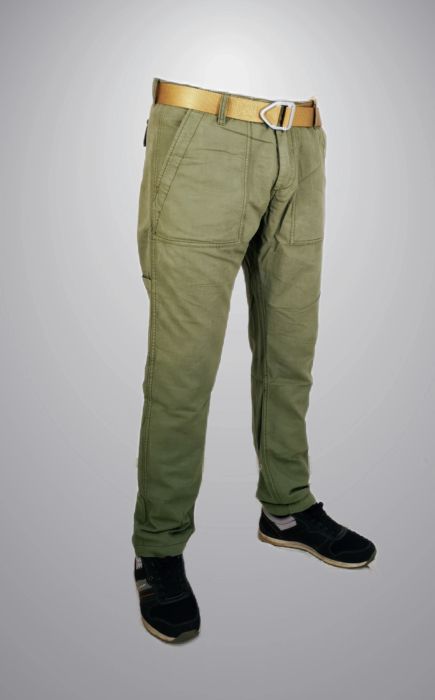 Мъжки панталони Slim Fit от смес от лен- Маслинено зелен