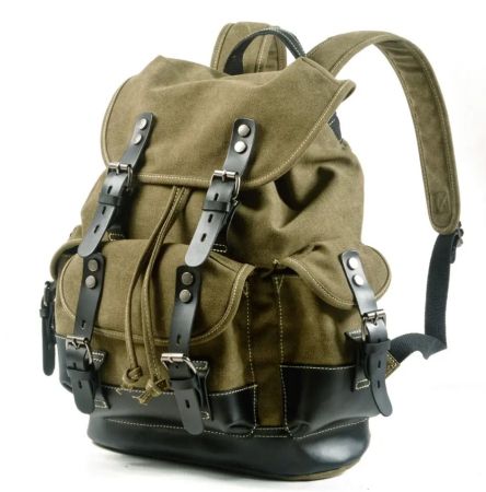 High quality leather backpack - Olive Green / Black