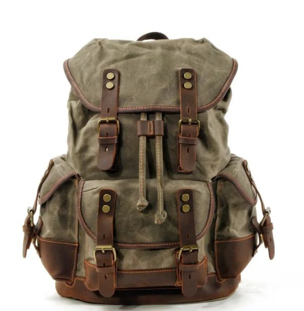 High Quality Backpack - Olive Green / Brown