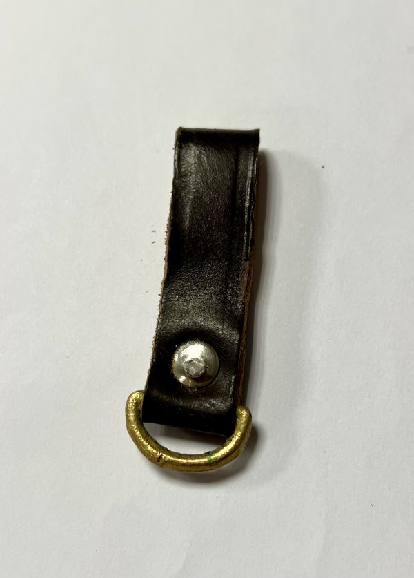Leather belt straps, bronze ring