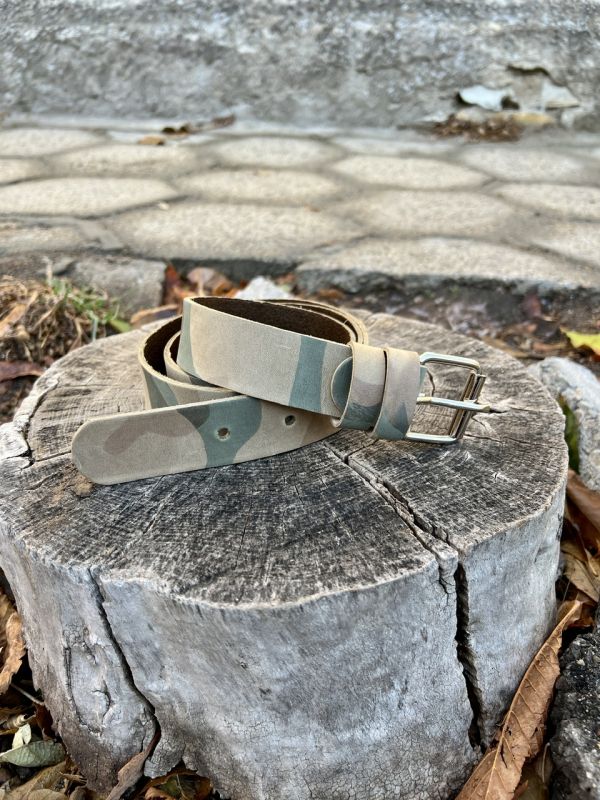 Leather belt - Green Camo
