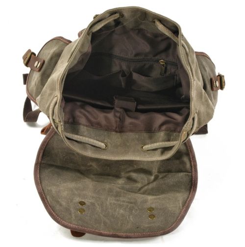 High Quality Leather Backpack - Olive Green / Brown