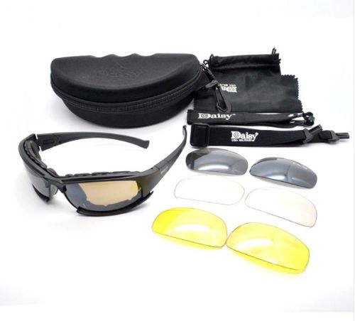 Tactical safety glasses with 3 different colour lenses.